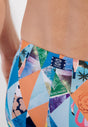 Close-up view of a men model wearing HO blue print  Swim Shorts