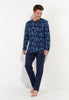 Full-body view of a men model wearing HO navy print cotton Long Sleepwear