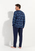 General view of a men model wearing HO navy print cotton Long Sleepwear