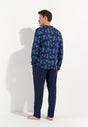 General view of a men model wearing HO navy print cotton Long Sleepwear