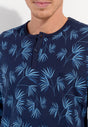 Close-up view of a men model wearing HO navy print cotton Long Sleepwear