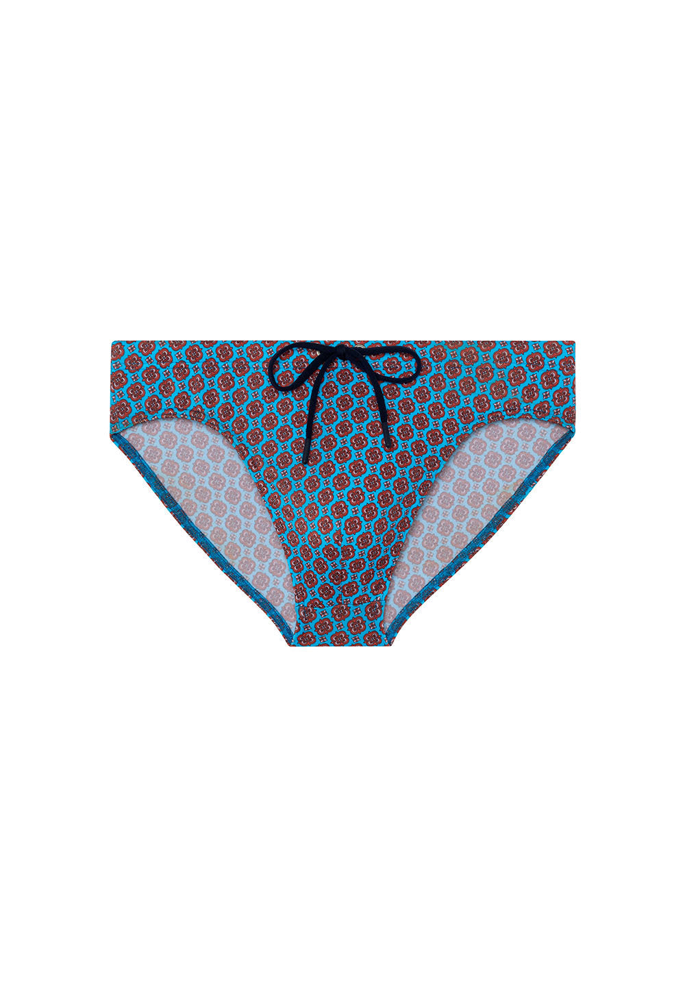Front cutout view of HO turquoise print  Swim Mini Briefs