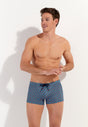 Front view of a men model wearing HO turquoise print  Swim Shorts