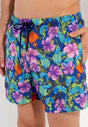 Close-up view of a men model wearing HO navy print  Beach Boxer