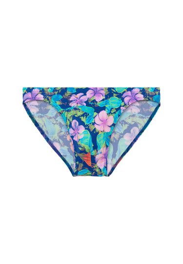 Front cutout view of HO navy print  Swim Micro Briefs