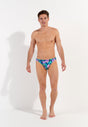 General view of a men model wearing HO navy print  Swim Micro Briefs