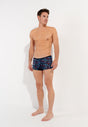 Full-body view of a men model wearing HO black print  Trunk