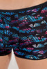 Close-up view of a men model wearing HO black print  Trunk