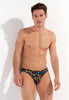 Front view of a men model wearing HO multico print  Comfort Micro Briefs