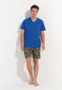Full-body view of a men model wearing HO multico print cotton Short Sleepwear