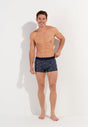 Full-body view of a men model wearing HO multico print modal/viscose/tencel Boxer Briefs HO1