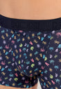 Close-up view of a men model wearing HO multico print modal/viscose/tencel Boxer Briefs HO1