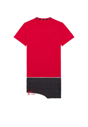 Front cutout view of HO black print cotton Short Sleepwear