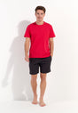 Full-body view of a men model wearing HO black print cotton Short Sleepwear