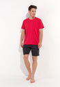 General view of a men model wearing HO black print cotton Short Sleepwear