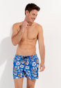 Front view of a men model wearing HO blue print  Beach Boxer