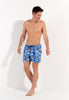 Full-body view of a men model wearing HO blue print  Beach Boxer