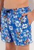 Close-up view of a men model wearing HO blue print  Beach Boxer