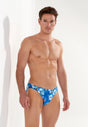 Front view of a men model wearing HO blue print  Swim Micro Briefs