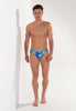 Full-body view of a men model wearing HO blue print  Swim Micro Briefs