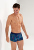 Front view of a men model wearing HO navy blue print  Trunk