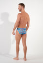 General view of a men model wearing HO turquoise print  Comfort Micro Briefs