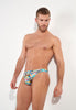 Front view of a men model wearing HO orange print  G-String
