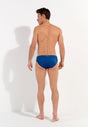 General view of a men model wearing HO blue print  Swim Mini Briefs