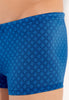 General view of a men model wearing HO blue print  Swim Shorts