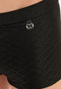 Close-up view of a men model wearing HO black  Swim Shorts