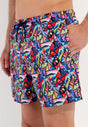 Close-up view of a men model wearing HO multico print  Beach Boxer