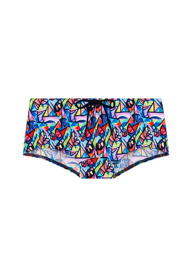 Front cutout view of HO multico print  Swim Trunk