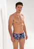 Front view of a men model wearing HO multico print  Swim Trunk