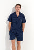 Front view of a men model wearing HO navy print cotton Short Sleepwear