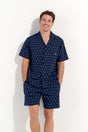Front view of a men model wearing HO navy print cotton Short Sleepwear