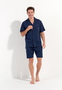 Full-body view of a men model wearing HO navy print cotton Short Sleepwear