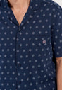 Close-up view of a men model wearing HO navy print cotton Short Sleepwear