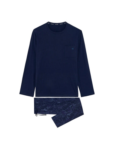 Front cutout view of HO navy print cotton Long Sleepwear