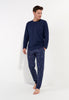 Full-body view of a men model wearing HO navy print cotton Long Sleepwear