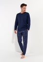 Full-body view of a men model wearing HO navy print cotton Long Sleepwear