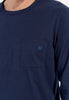 Close-up view of a men model wearing HO navy print cotton Long Sleepwear