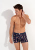 Front view of a men model wearing HO navy print  Boxer Briefs