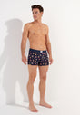 Full-body view of a men model wearing HO navy print  Boxer Briefs