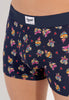 Close-up view of a men model wearing HO navy print  Boxer Briefs