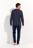 General view of a men model wearing HO navy print cotton Long Sleepwear