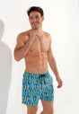 Front view of a men model wearing HO blue print  Beach Boxer