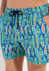 Close-up view of a men model wearing HO blue print  Beach Boxer
