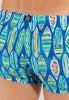 General view of a men model wearing HO blue print  Swim Shorts