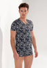General view of a men model wearing HO dark grey print  Tee-Shirt V Neck