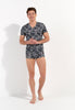 Full-body view of a men model wearing HO dark grey print  Tee-Shirt V Neck